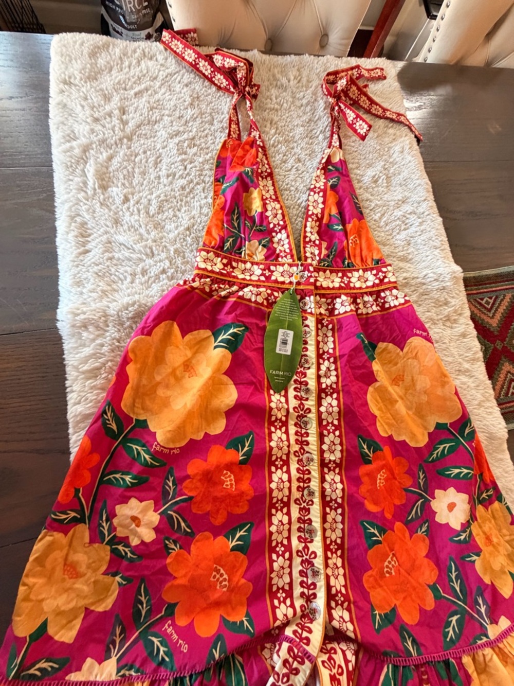 FARM Rio Hot Pink Maxi Dress with Orange & Yellow Floral Print - Picture 2 of 5